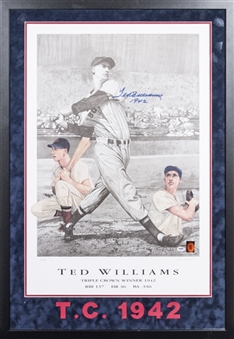 Ted Williams Autographed 1942 Triple Crown 30 x 42 Framed Lithograph (PSA/DNA)